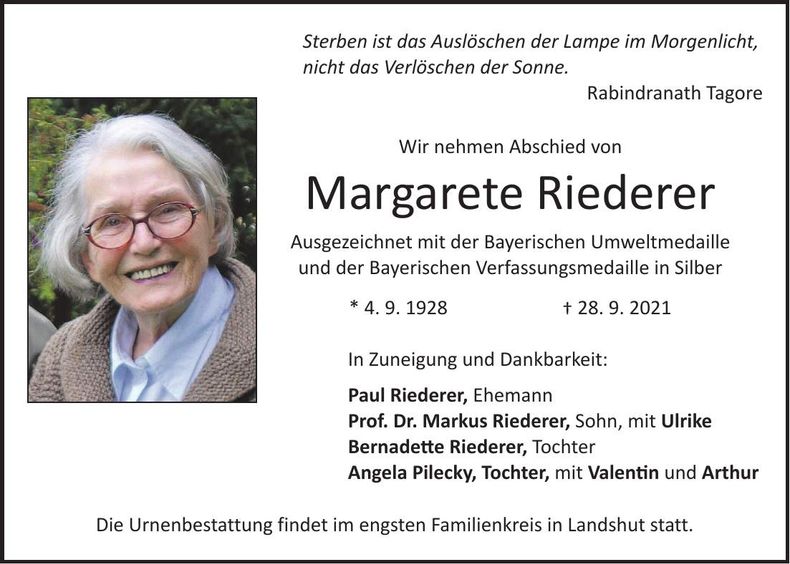 Traueranzeige Margarete Riederer
