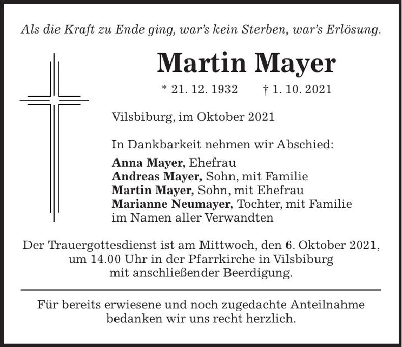 Traueranzeige Martin Mayer