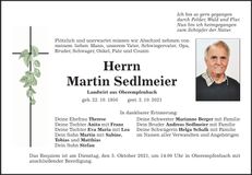 Traueranzeige Martin Sedlmeier