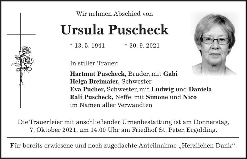 Traueranzeige Ursula Puscheck