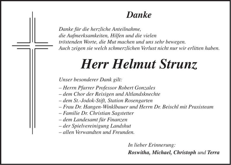 Traueranzeige Helmut Strunz