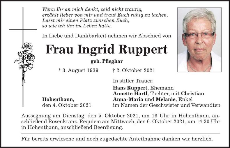 Traueranzeige Ingrid Ruppert
