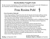 Traueranzeige Rosina Pohl