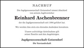 Traueranzeige Reinhard Aschenbrenner