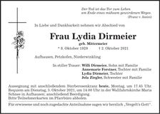 Traueranzeige Lydia Dirmeier