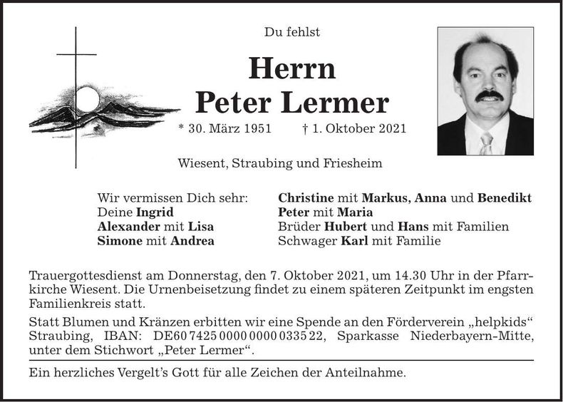 Traueranzeige Peter Lermer