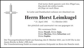 Traueranzeige Horst Leimkugel