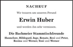 Traueranzeige Erwin Huber