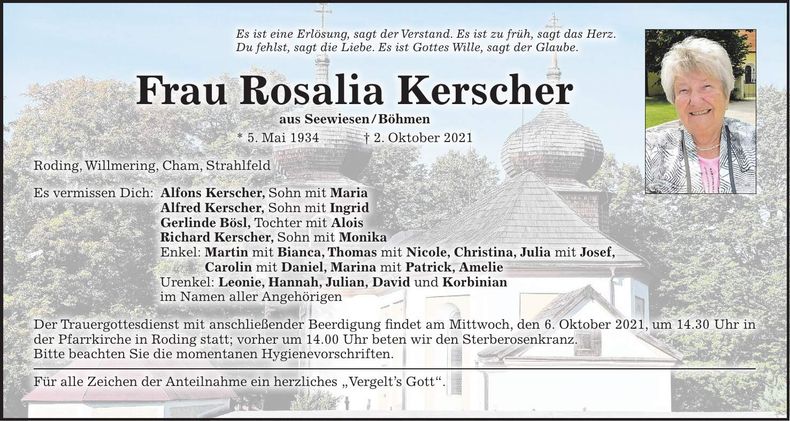 Traueranzeige Rosalia Kerscher