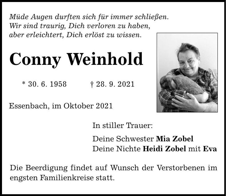 Traueranzeige Conny Weinhold
