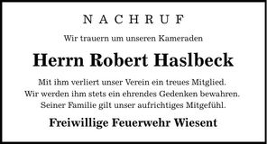 Traueranzeige Robert Haslbeck