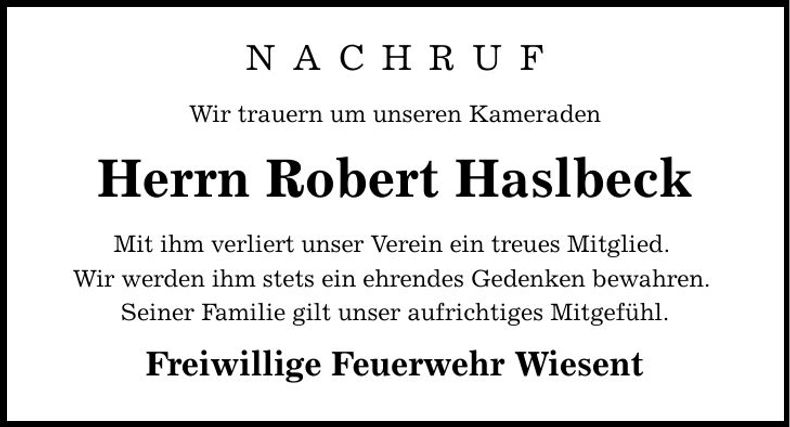 Traueranzeige Robert Haslbeck