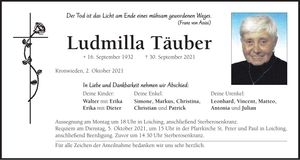 Traueranzeige Ludmilla Täuber