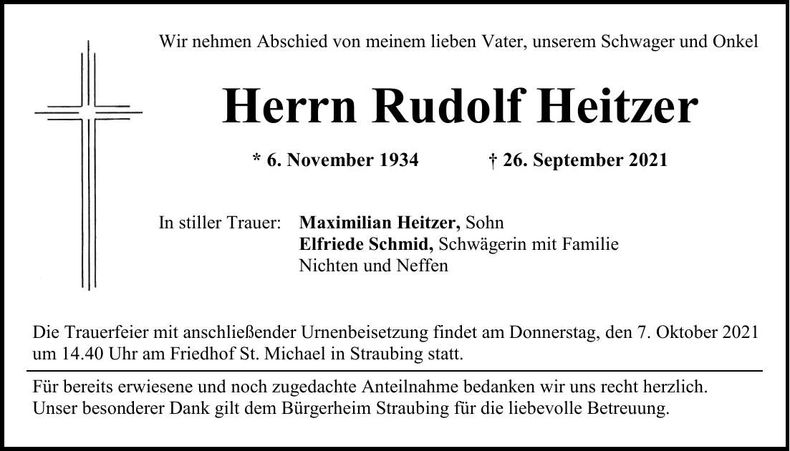 Traueranzeige Rudolf Heitzer