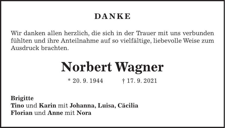 Traueranzeige Norbert Wagner