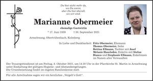 Traueranzeige Marianne Obermeier