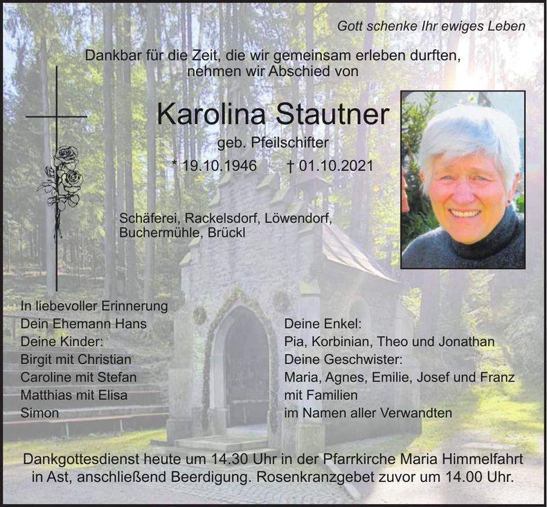 Traueranzeige Karolina Stautner