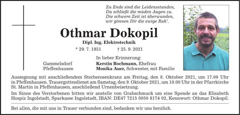 Traueranzeige Othmar Dokopil