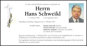 Traueranzeige Hans Schweikl