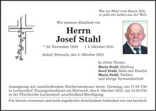 Traueranzeige Josef Stahl