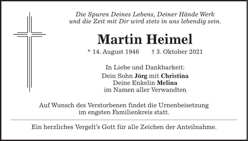 Traueranzeige Martin Heimel