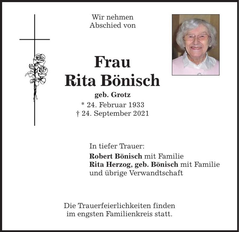 Traueranzeige Rita Bönisch