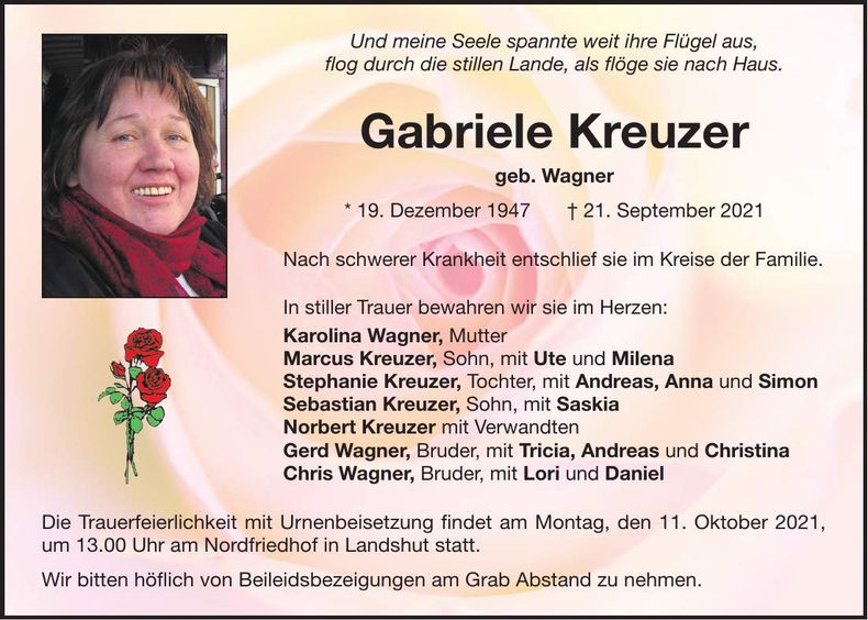 Traueranzeige Gabriele Kreuzer