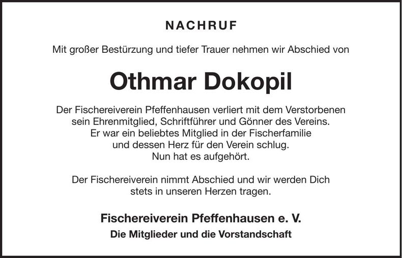 Traueranzeige Othmar Dokopil