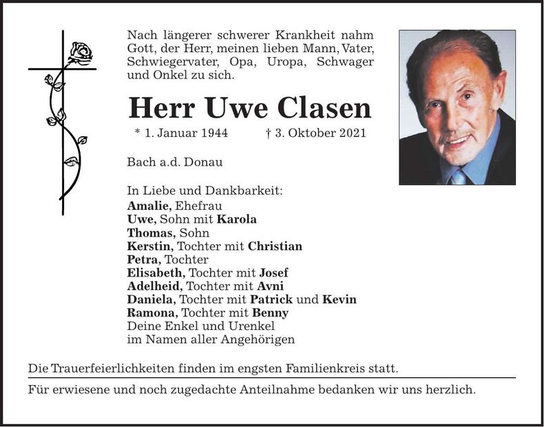 Traueranzeige Uwe Clasen