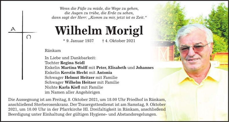 Traueranzeige Wilhelm Morigl