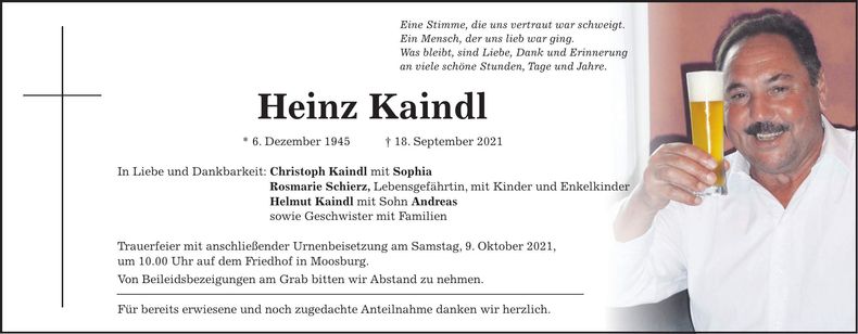 Traueranzeige Heinz Kaindl