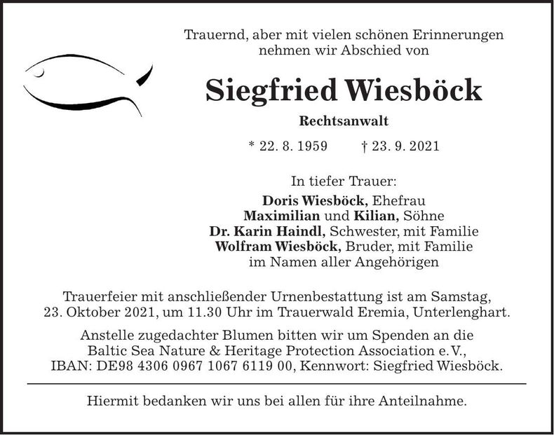 Traueranzeige Siegfried Wiesböck
