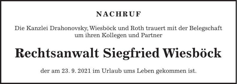 Traueranzeige Siegfried Wiesböck