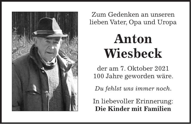 Traueranzeige Wiesbeck Anton