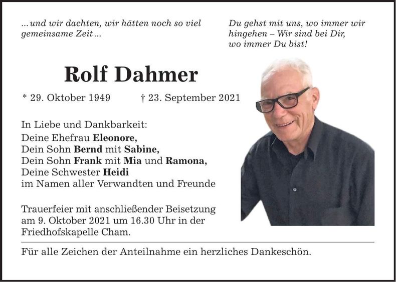Traueranzeige Rolf Dahmer