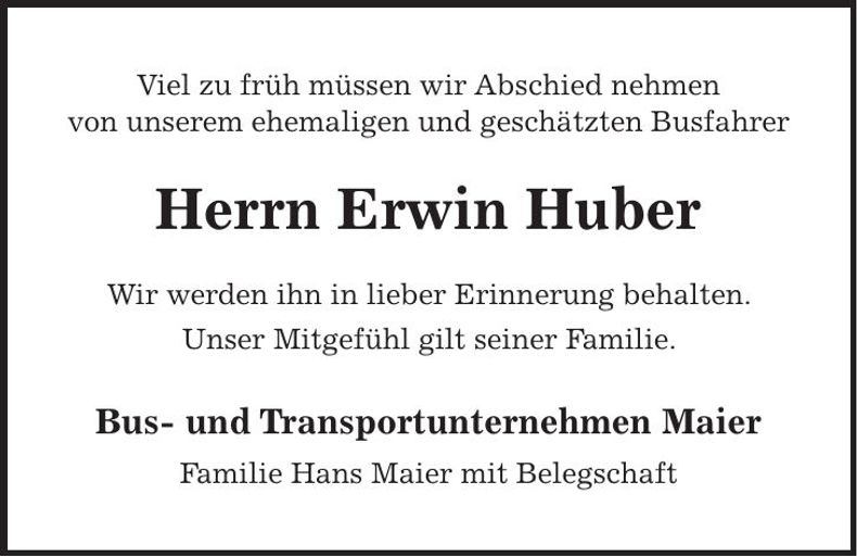 Traueranzeige Erwin Huber
