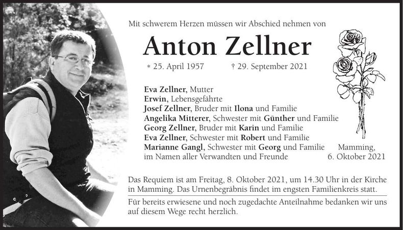 Traueranzeige Anton Zellner