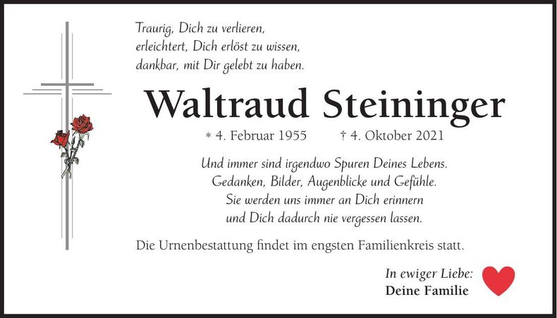 Traueranzeige Waltraud Steininger