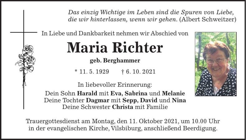 Traueranzeige Maria Richter