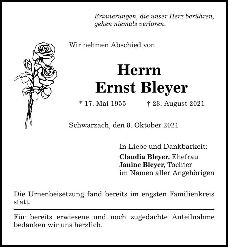 Traueranzeige Ernst Bleyer
