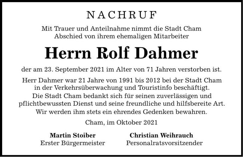 Traueranzeige Rolf Dahmer
