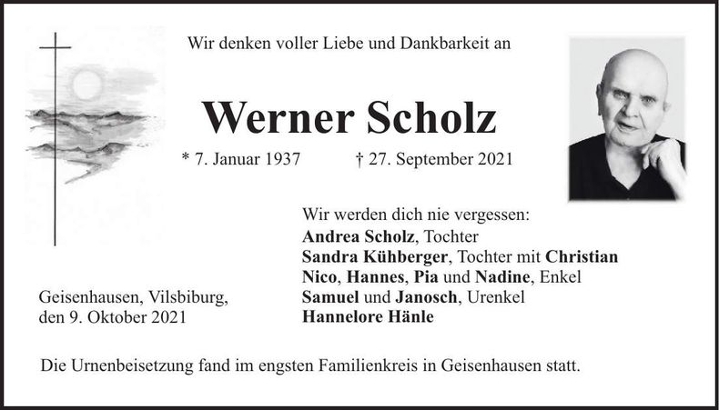 Traueranzeige Werner Scholz