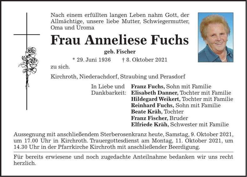 Traueranzeige Anneliese Fuchs