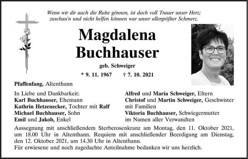 Traueranzeige Magdalena Buchhauser
