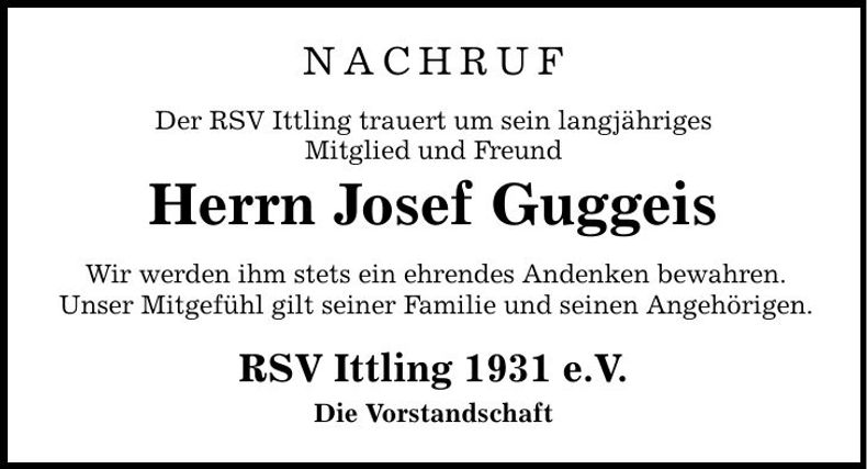 Traueranzeige Josef Guggeis