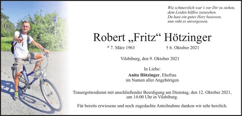 Traueranzeige Robert "Fritz" Hötzinger