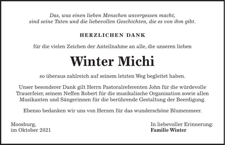 Traueranzeige Michi Winter