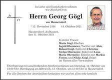 Traueranzeige Georg Gögl