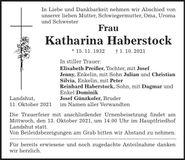 Traueranzeige Katharina Haberstock