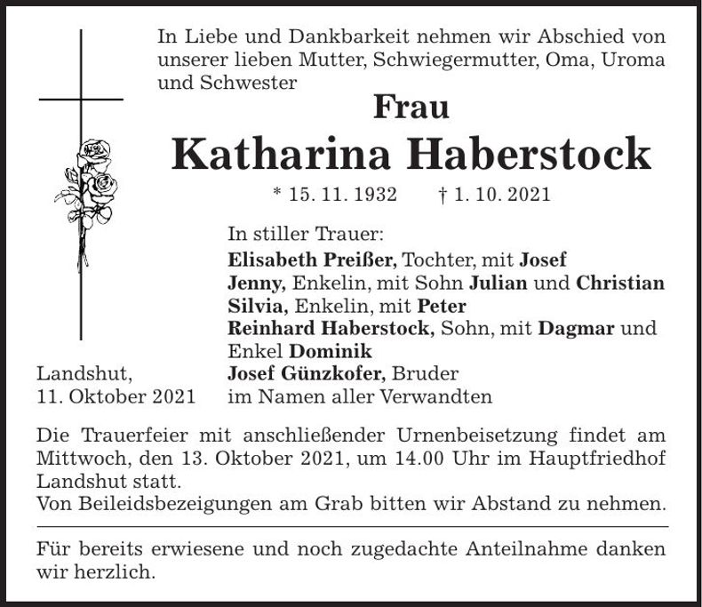 Traueranzeige Katharina Haberstock